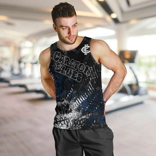 Carlton Blues Men Tank Top Urban Graffiti Street Art - Bold Abstract Spray Paint