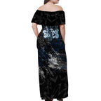 Carlton Blues Off Shoulder Maxi Dress Urban Graffiti Street Art - Bold Abstract Spray Paint