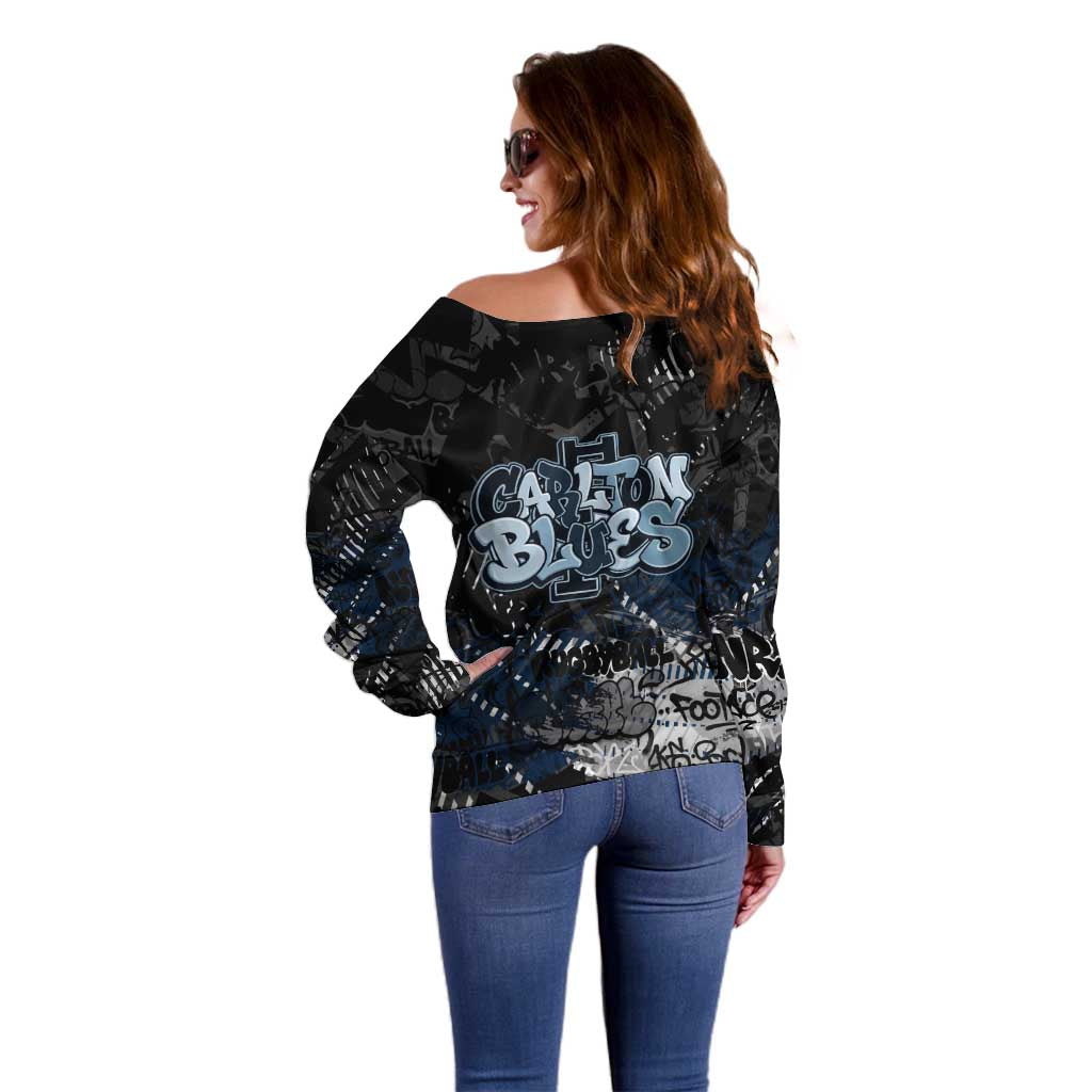 Carlton Blues Off Shoulder Sweater Urban Graffiti Street Art - Bold Abstract Spray Paint