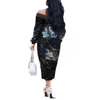 Carlton Blues Off The Shoulder Long Sleeve Dress Urban Graffiti Street Art - Bold Abstract Spray Paint