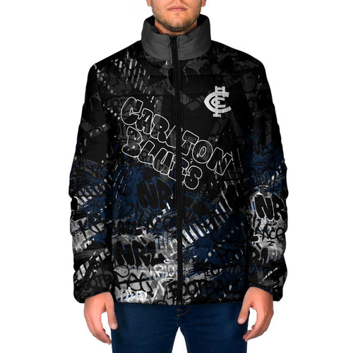 Carlton Blues Padded Jacket Urban Graffiti Street Art - Bold Abstract Spray Paint