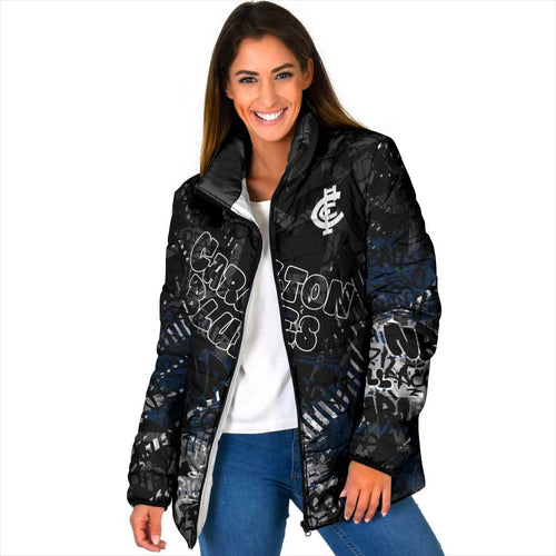 Carlton Blues Padded Jacket Urban Graffiti Street Art - Bold Abstract Spray Paint