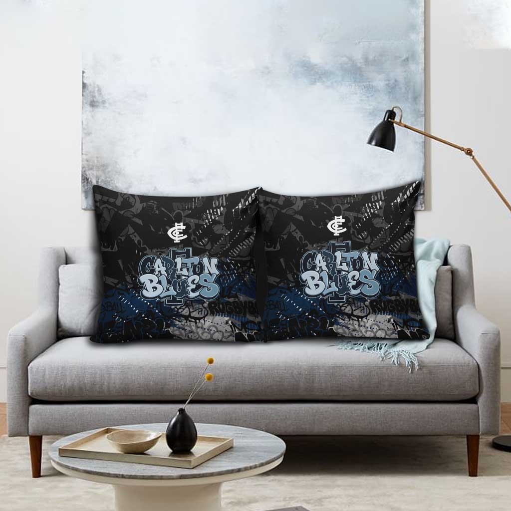 Carlton Blues Pillow Cover Urban Graffiti Street Art - Bold Abstract Spray Paint