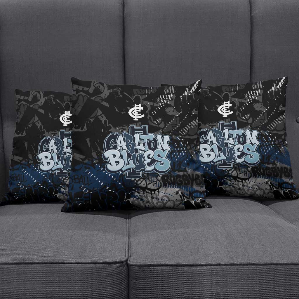 Carlton Blues Pillow Cover Urban Graffiti Street Art - Bold Abstract Spray Paint