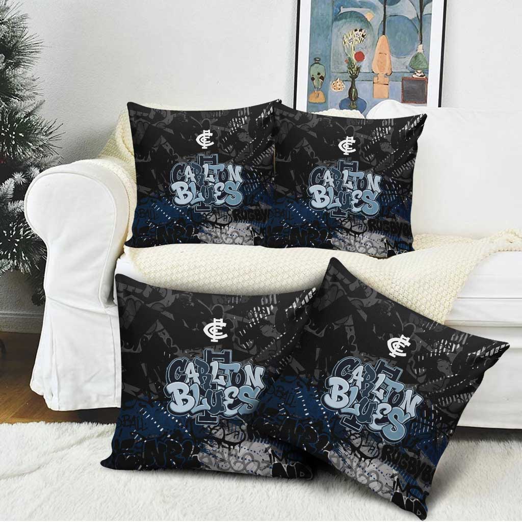 Carlton Blues Pillow Cover Urban Graffiti Street Art - Bold Abstract Spray Paint
