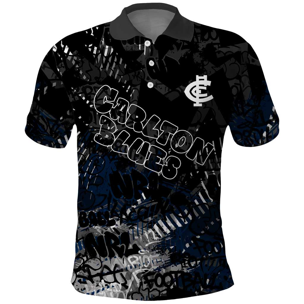 Carlton Blues Polo Shirt Urban Graffiti Street Art - Bold Abstract Spray Paint