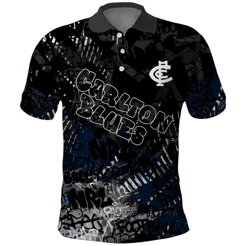 Carlton Blues Polo Shirt Urban Graffiti Street Art - Bold Abstract Spray Paint