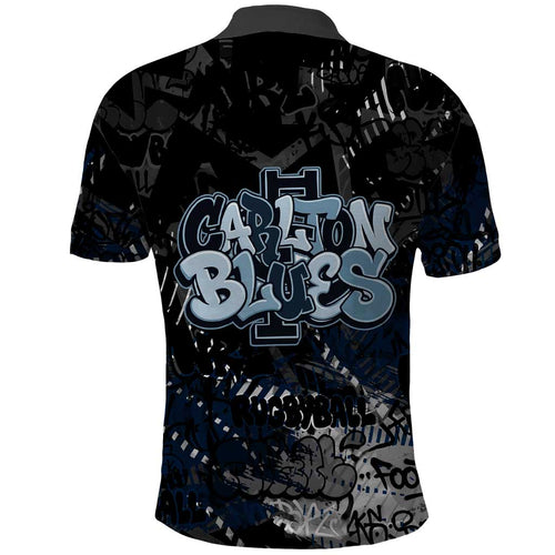 Carlton Blues Polo Shirt Urban Graffiti Street Art - Bold Abstract Spray Paint