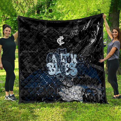 Carlton Blues Quilt Urban Graffiti Street Art - Bold Abstract Spray Paint