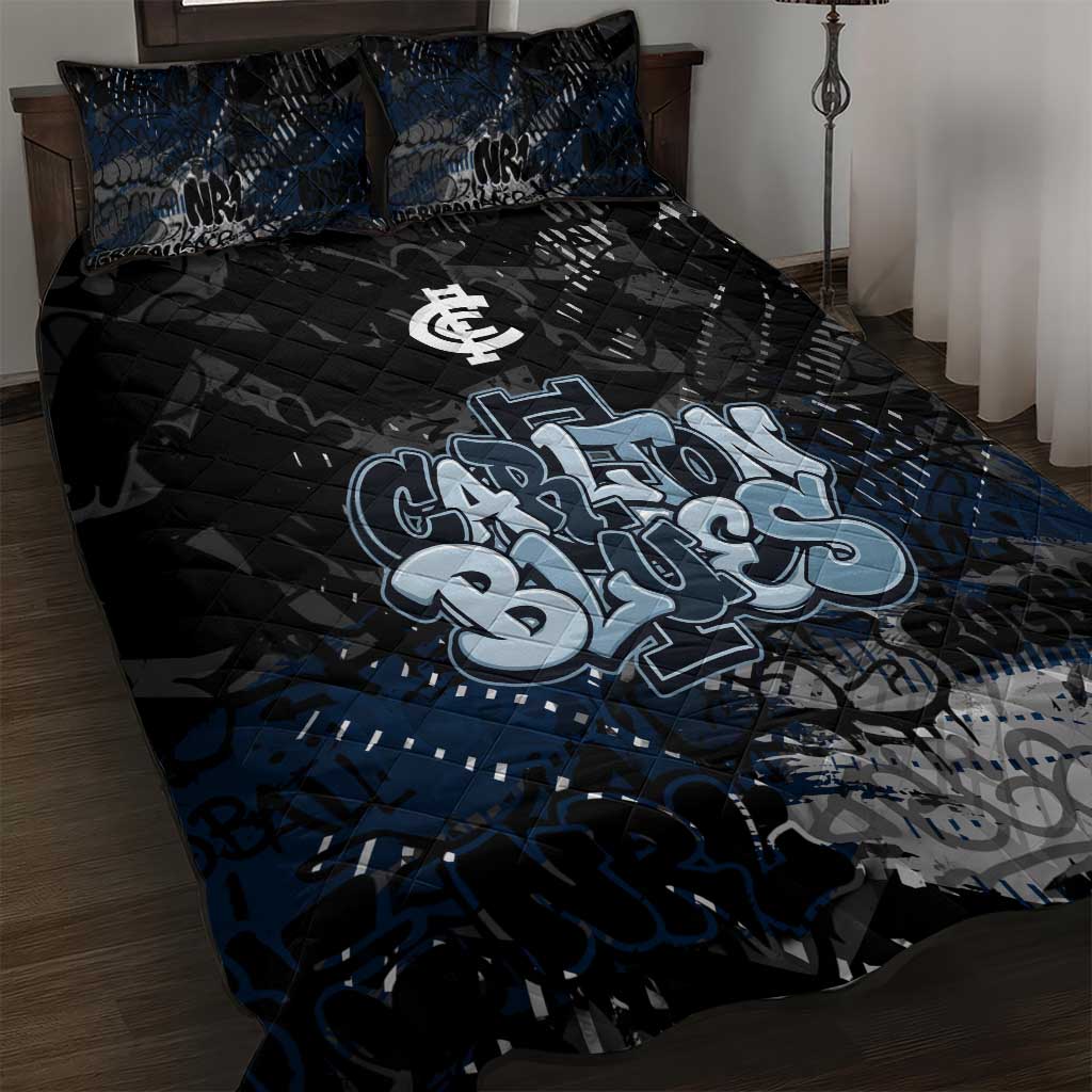 Carlton Blues Quilt Bed Set Urban Graffiti Street Art - Bold Abstract Spray Paint