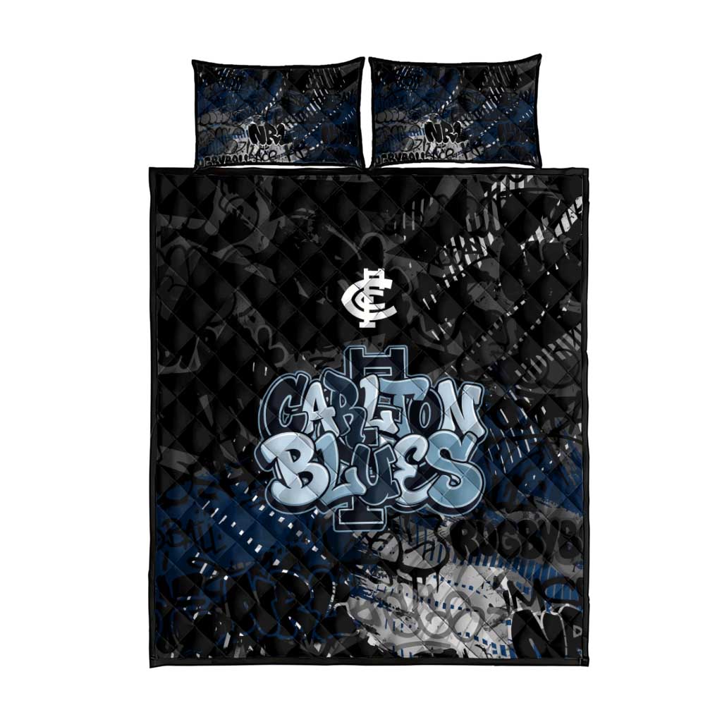 Carlton Blues Quilt Bed Set Urban Graffiti Street Art - Bold Abstract Spray Paint