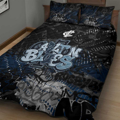Carlton Blues Quilt Bed Set Urban Graffiti Street Art - Bold Abstract Spray Paint