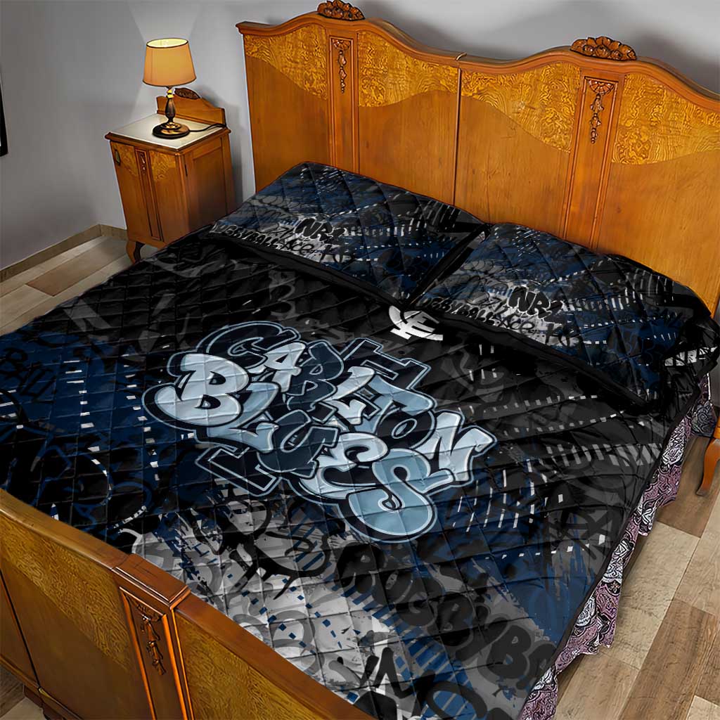 Carlton Blues Quilt Bed Set Urban Graffiti Street Art - Bold Abstract Spray Paint