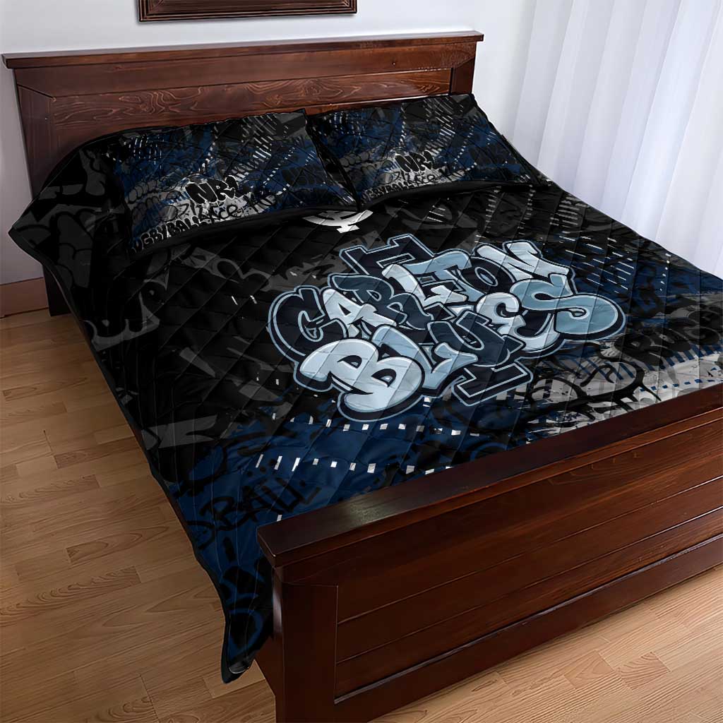 Carlton Blues Quilt Bed Set Urban Graffiti Street Art - Bold Abstract Spray Paint