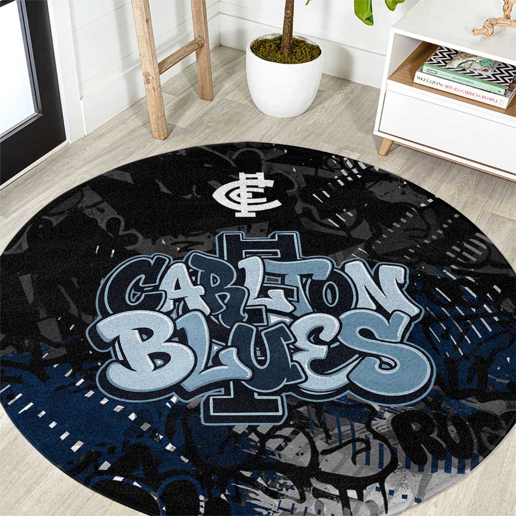 Carlton Blues Round Carpet Urban Graffiti Street Art - Bold Abstract Spray Paint