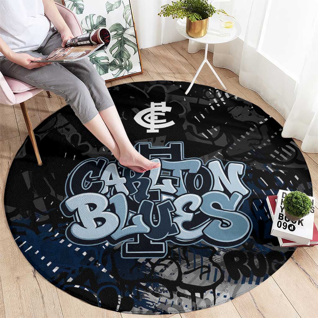Carlton Blues Round Carpet Urban Graffiti Street Art - Bold Abstract Spray Paint
