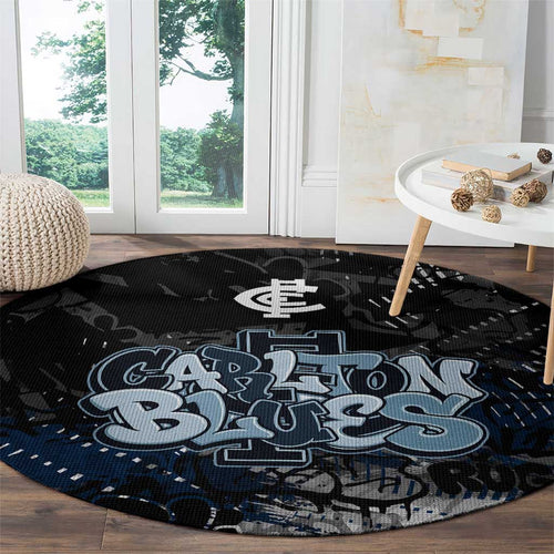 Carlton Blues Round Carpet Urban Graffiti Street Art - Bold Abstract Spray Paint