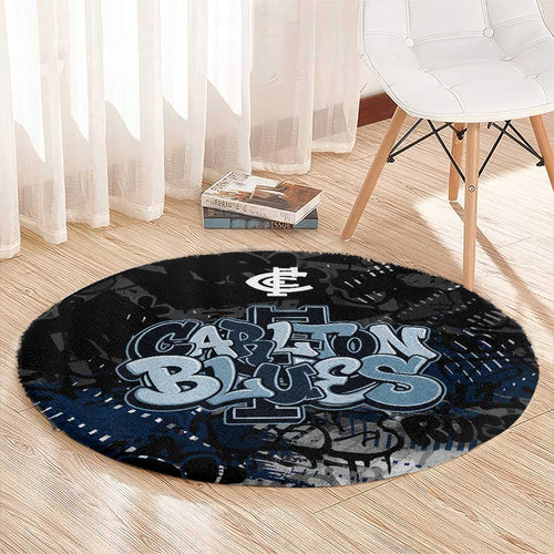 Carlton Blues Round Carpet Urban Graffiti Street Art - Bold Abstract Spray Paint