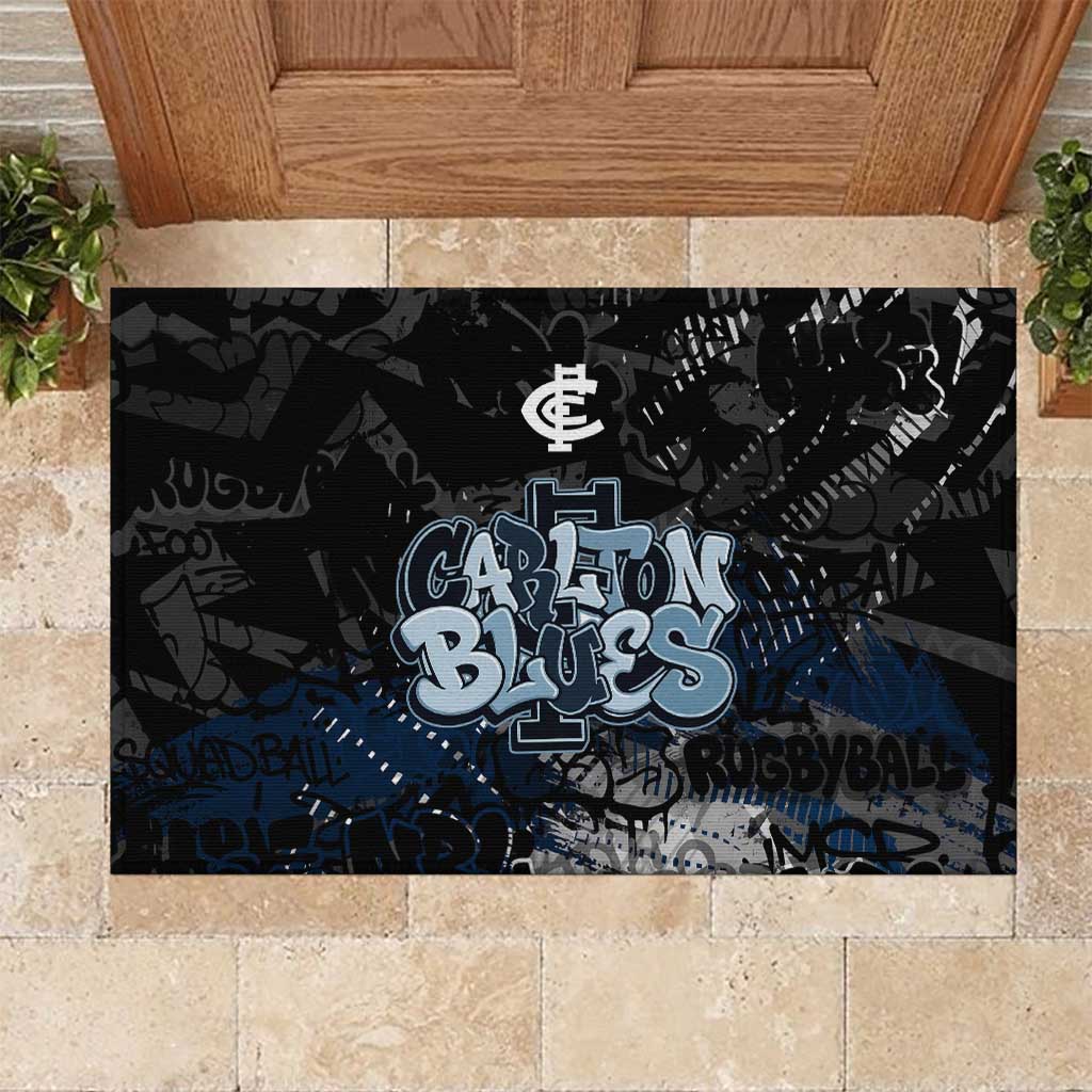 Carlton Blues Rubber Doormat Urban Graffiti Street Art - Bold Abstract Spray Paint