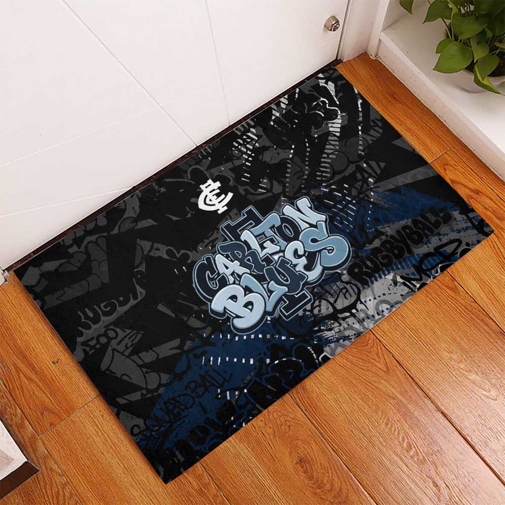 Carlton Blues Rubber Doormat Urban Graffiti Street Art - Bold Abstract Spray Paint