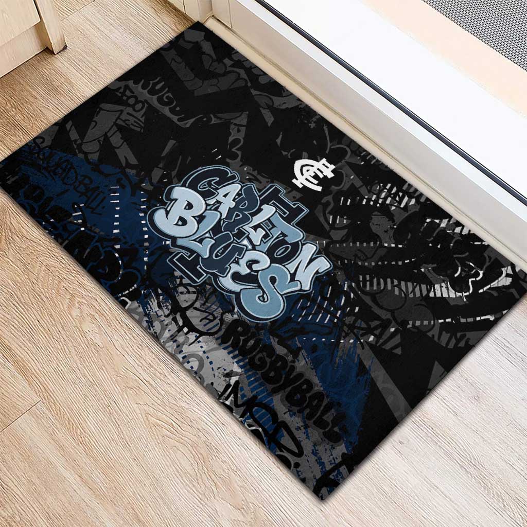 Carlton Blues Rubber Doormat Urban Graffiti Street Art - Bold Abstract Spray Paint