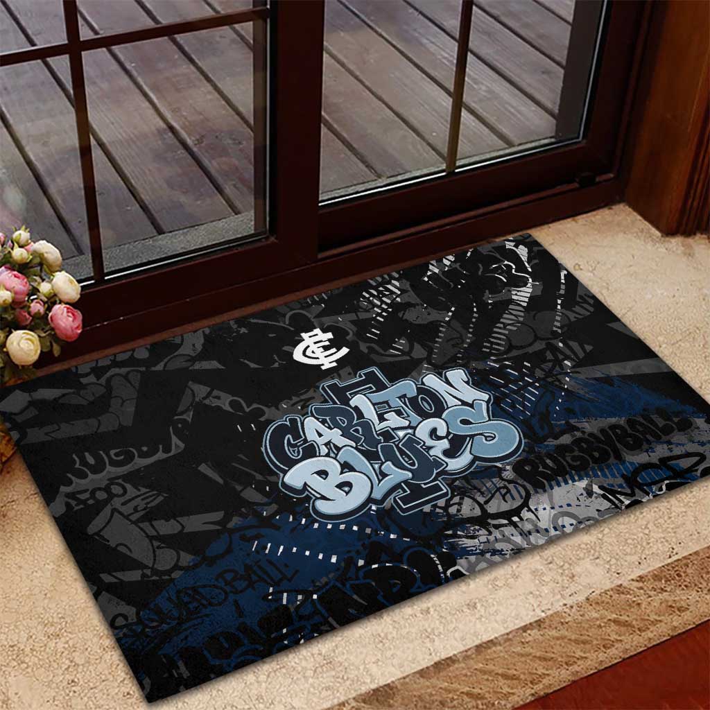 Carlton Blues Rubber Doormat Urban Graffiti Street Art - Bold Abstract Spray Paint