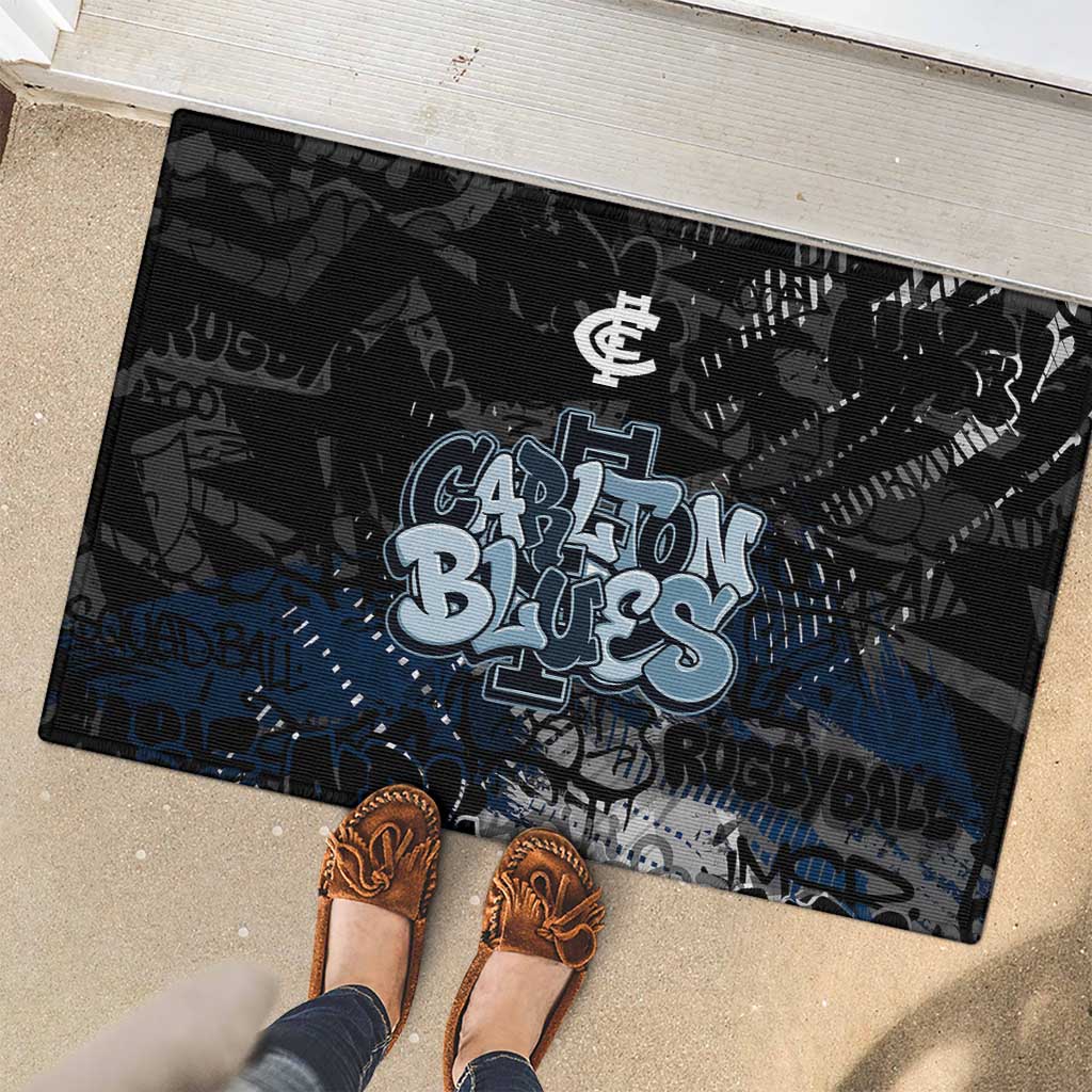 Carlton Blues Rubber Doormat Urban Graffiti Street Art - Bold Abstract Spray Paint