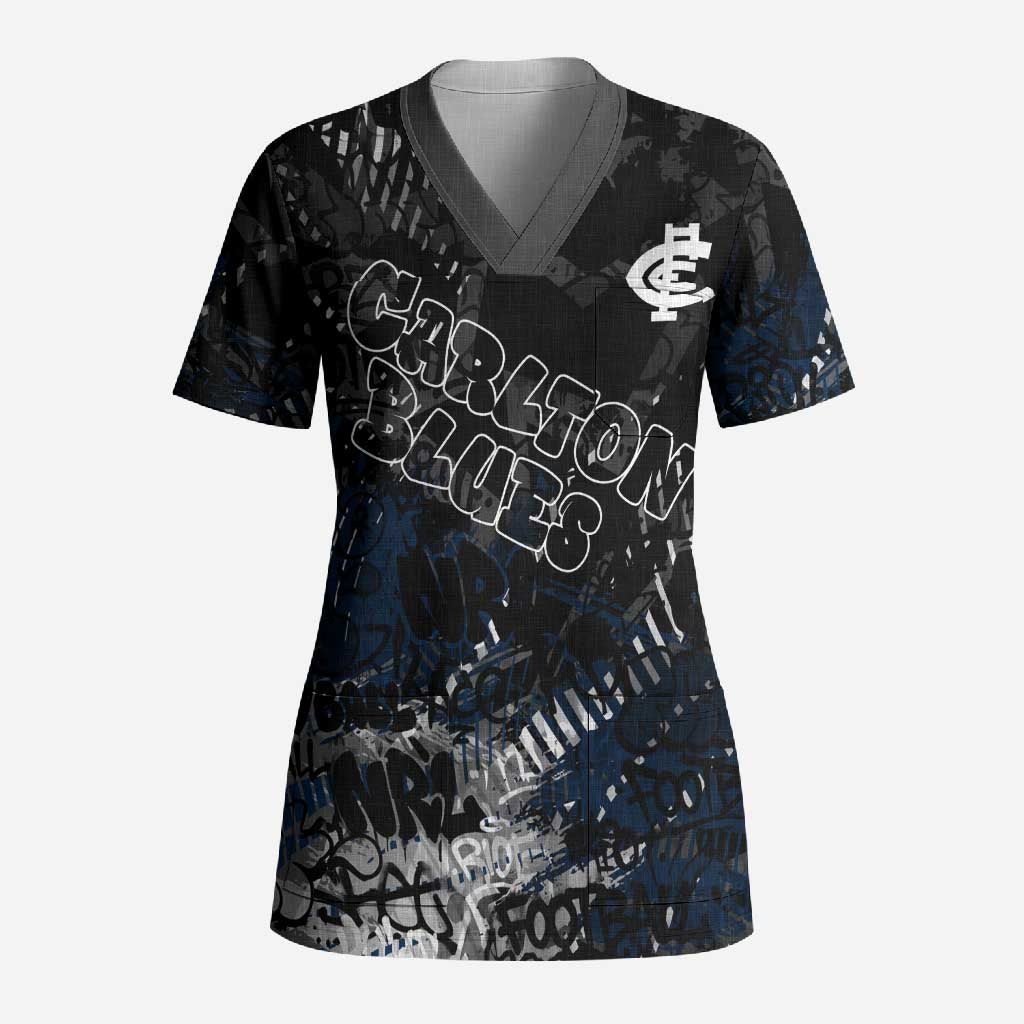 Carlton Blues Scrub Top Urban Graffiti Street Art - Bold Abstract Spray Paint