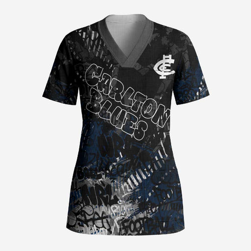 Carlton Blues Scrub Top Urban Graffiti Street Art - Bold Abstract Spray Paint