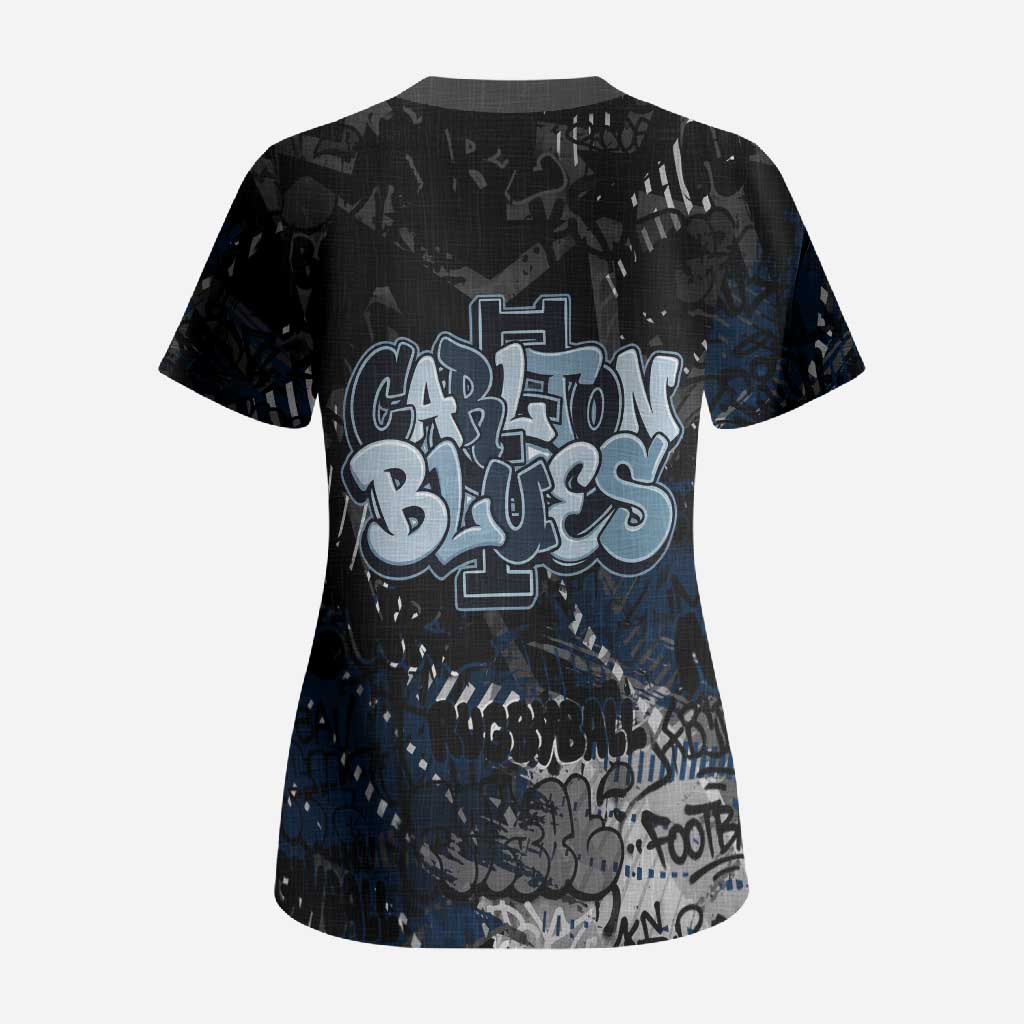 Carlton Blues Scrub Top Urban Graffiti Street Art - Bold Abstract Spray Paint