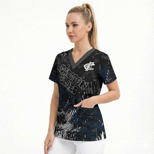 Carlton Blues Scrub Top Urban Graffiti Street Art - Bold Abstract Spray Paint