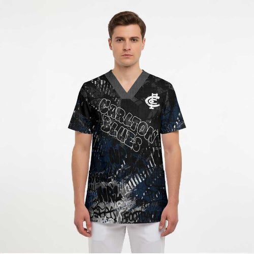 Carlton Blues Scrub Top Urban Graffiti Street Art - Bold Abstract Spray Paint