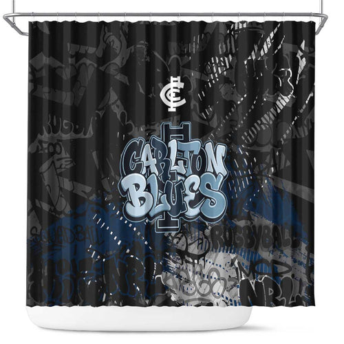 Carlton Blues Shower Curtain Urban Graffiti Street Art - Bold Abstract Spray Paint