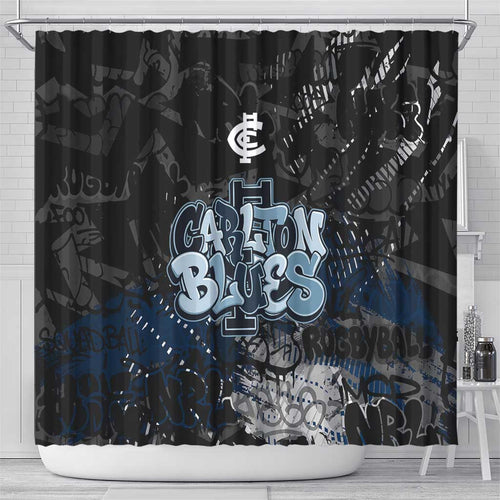 Carlton Blues Shower Curtain Urban Graffiti Street Art - Bold Abstract Spray Paint