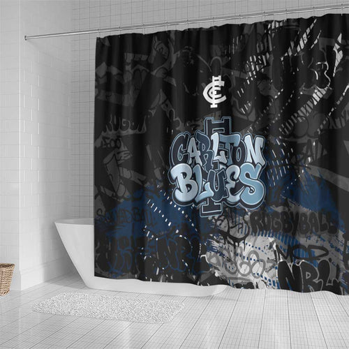 Carlton Blues Shower Curtain Urban Graffiti Street Art - Bold Abstract Spray Paint