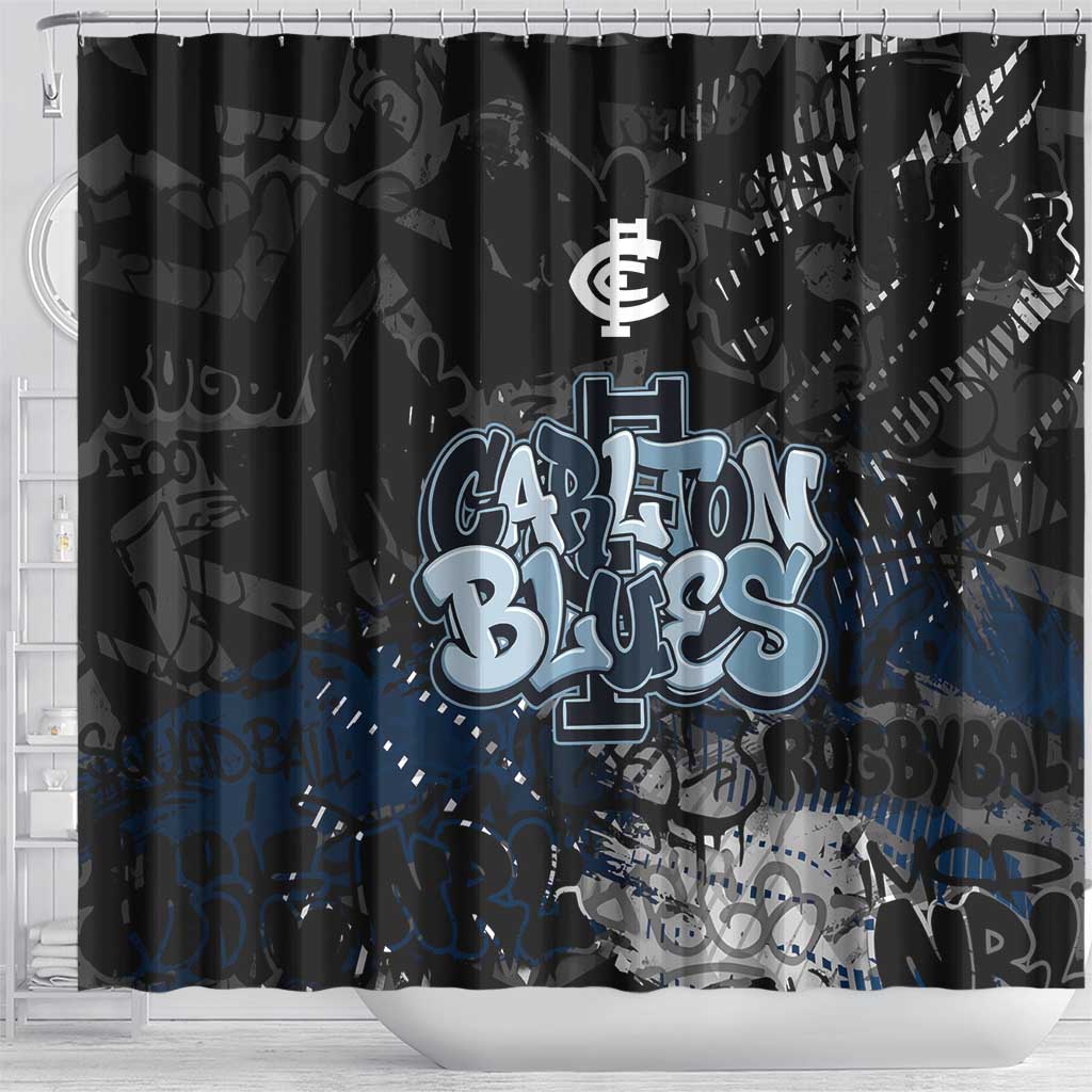 Carlton Blues Shower Curtain Urban Graffiti Street Art - Bold Abstract Spray Paint