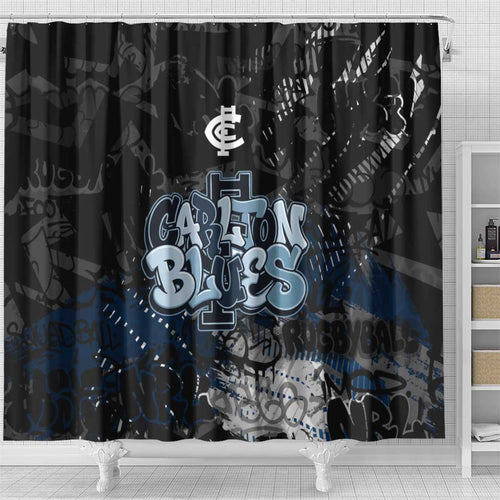 Carlton Blues Shower Curtain Urban Graffiti Street Art - Bold Abstract Spray Paint