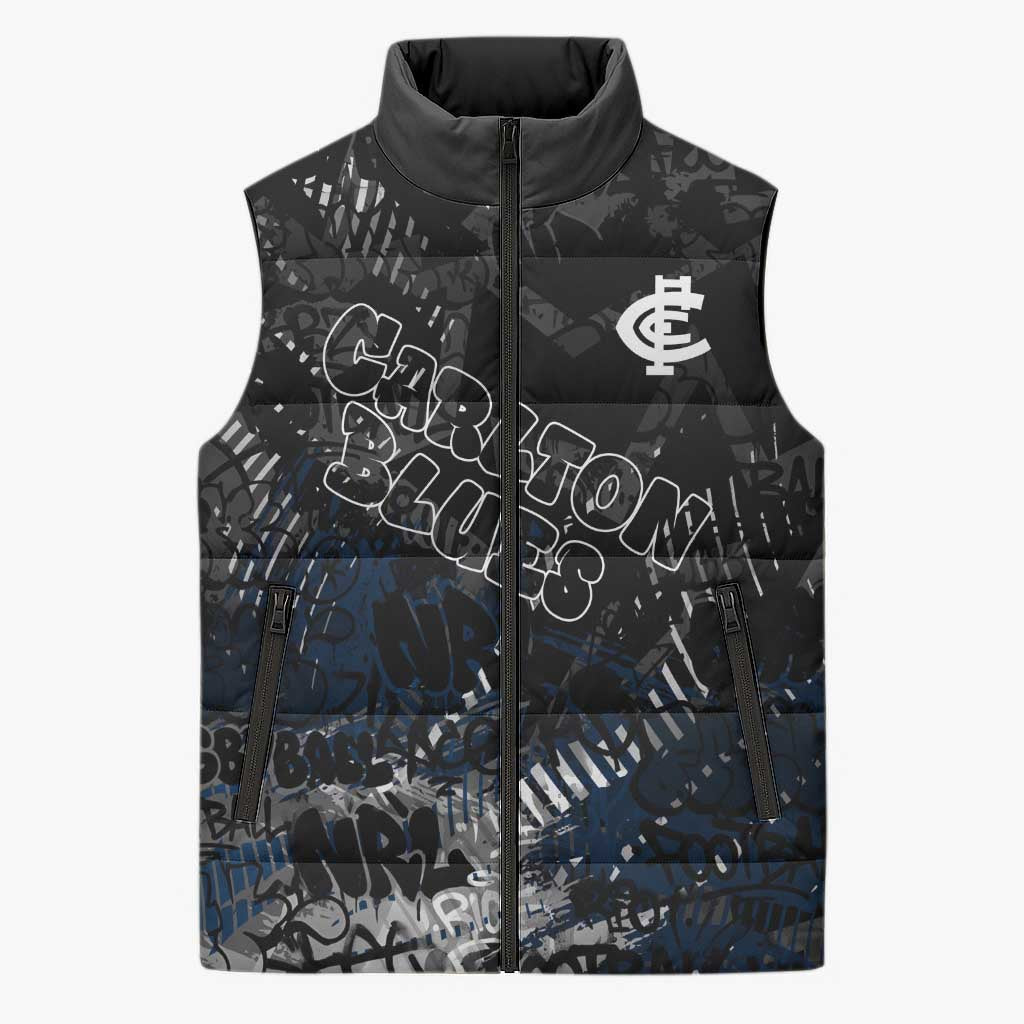 Carlton Blues Sleeveless Puffer Jacket Urban Graffiti Street Art - Bold Abstract Spray Paint
