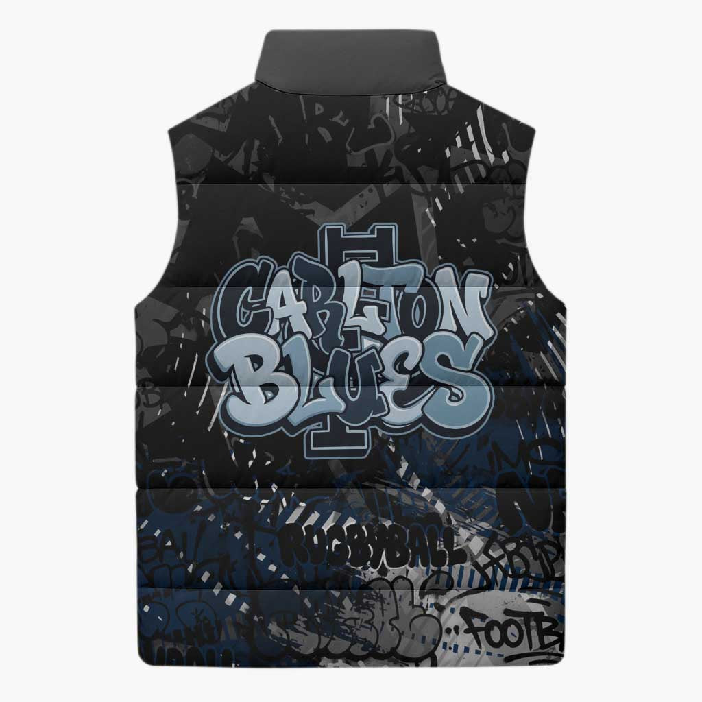 Carlton Blues Sleeveless Puffer Jacket Urban Graffiti Street Art - Bold Abstract Spray Paint