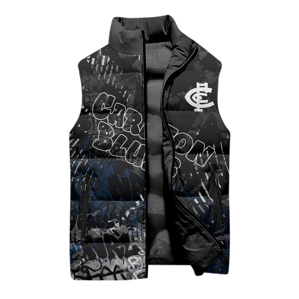 Carlton Blues Sleeveless Puffer Jacket Urban Graffiti Street Art - Bold Abstract Spray Paint