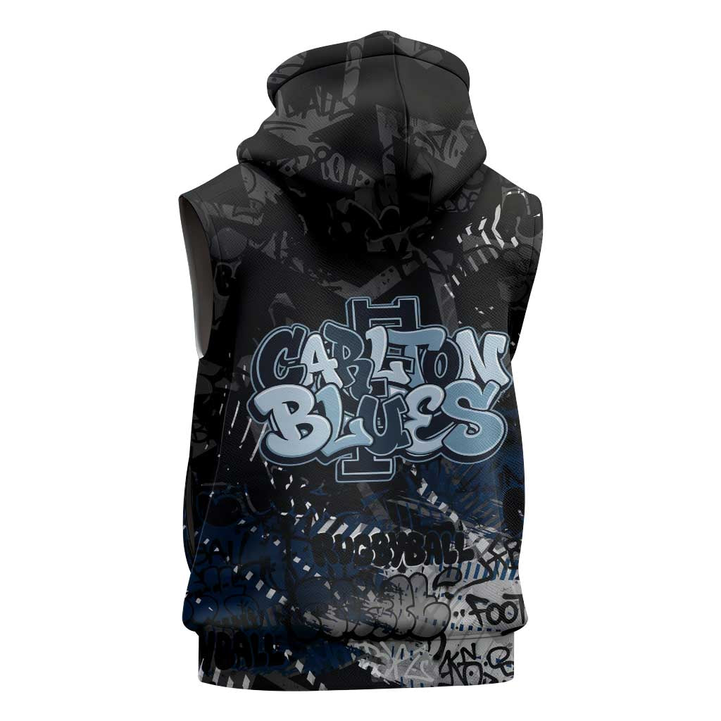 Carlton Blues Sleeveless Zip Hoodie Urban Graffiti Street Art - Bold Abstract Spray Paint