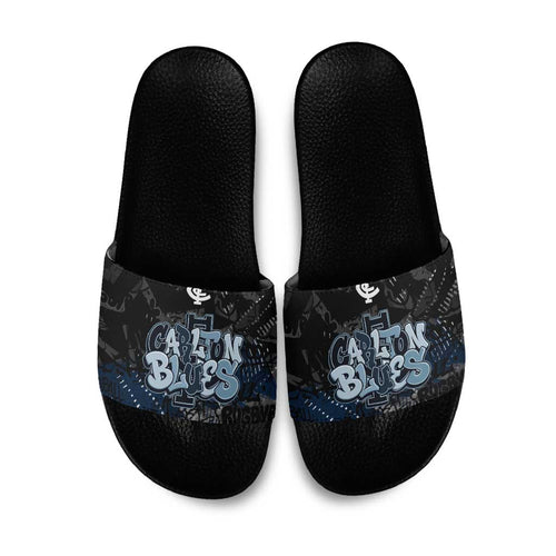 Carlton Blues Slide Sandals Urban Graffiti Street Art - Bold Abstract Spray Paint