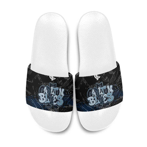 Carlton Blues Slide Sandals Urban Graffiti Street Art - Bold Abstract Spray Paint