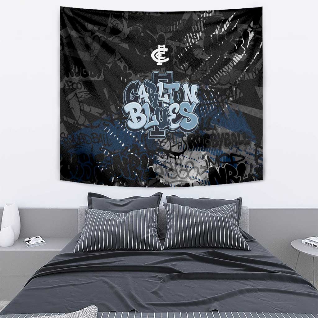 Carlton Blues Tapestry Urban Graffiti Street Art - Bold Abstract Spray Paint