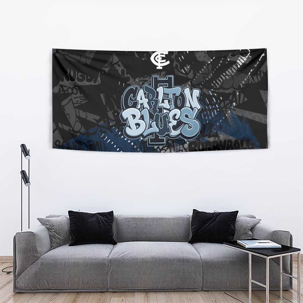 Carlton Blues Tapestry Urban Graffiti Street Art - Bold Abstract Spray Paint