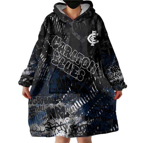 Carlton Blues Wearable Blanket Hoodie Urban Graffiti Street Art - Bold Abstract Spray Paint