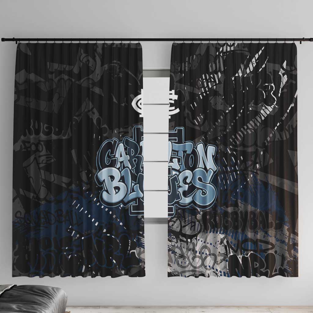 Carlton Blues Window Curtain Urban Graffiti Street Art - Bold Abstract Spray Paint