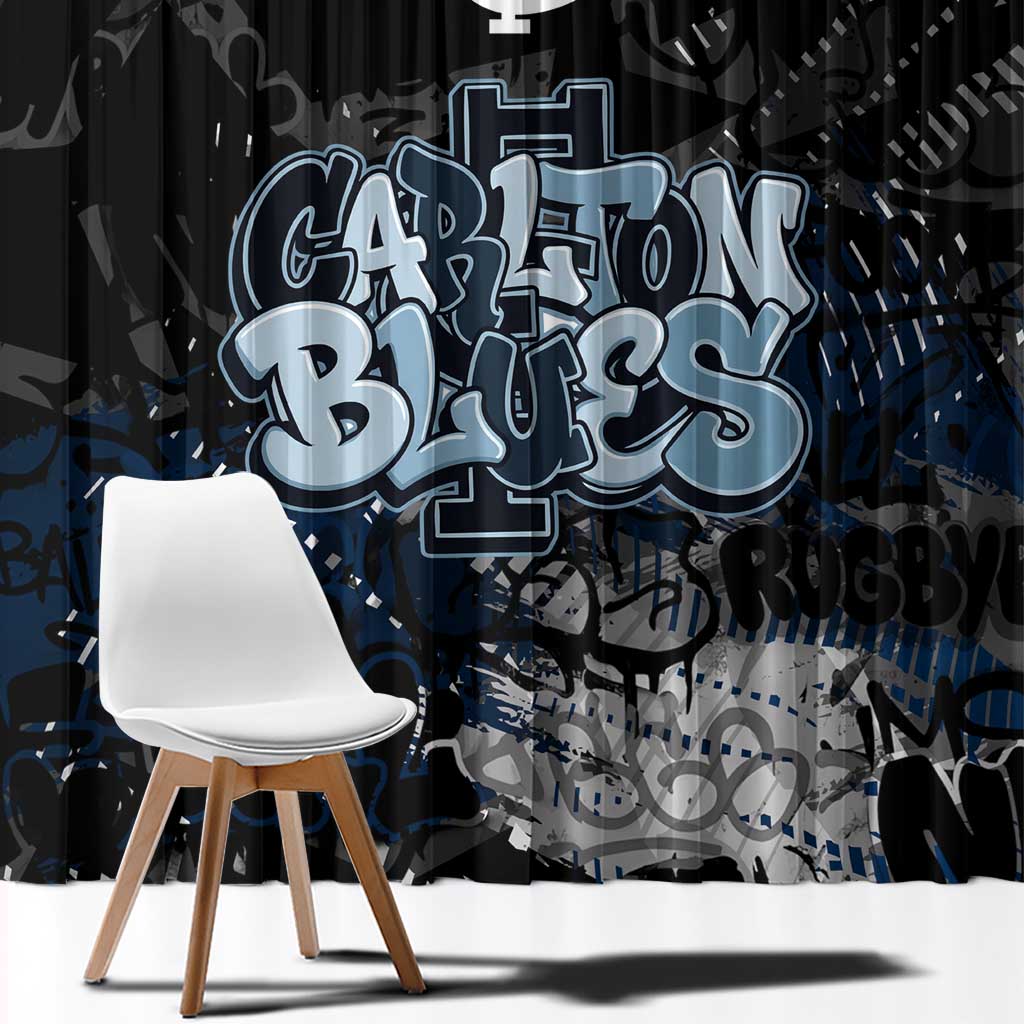 Carlton Blues Window Curtain Urban Graffiti Street Art - Bold Abstract Spray Paint