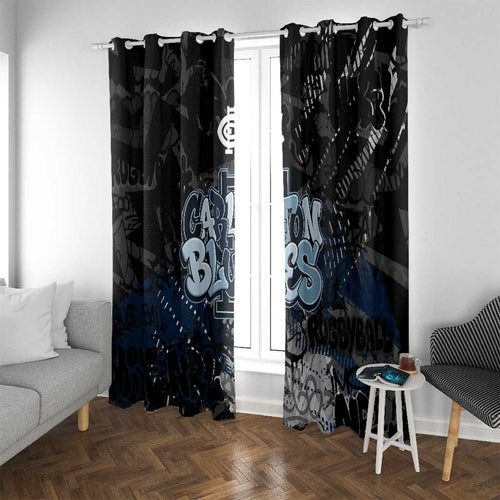 Carlton Blues Window Curtain Urban Graffiti Street Art - Bold Abstract Spray Paint