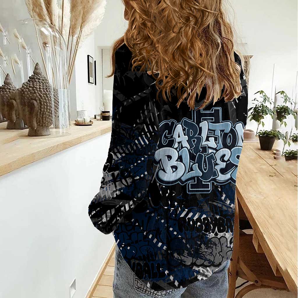 Carlton Blues Women Casual Shirt Urban Graffiti Street Art - Bold Abstract Spray Paint